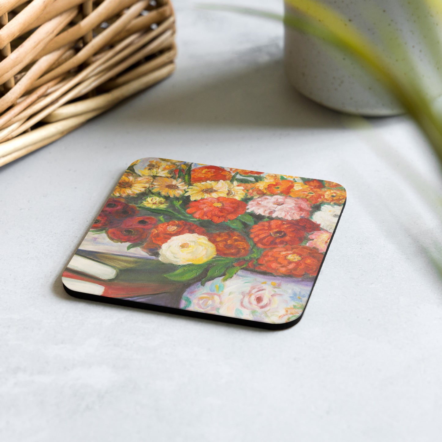 Zinnias Flowers - Cork-back coaster