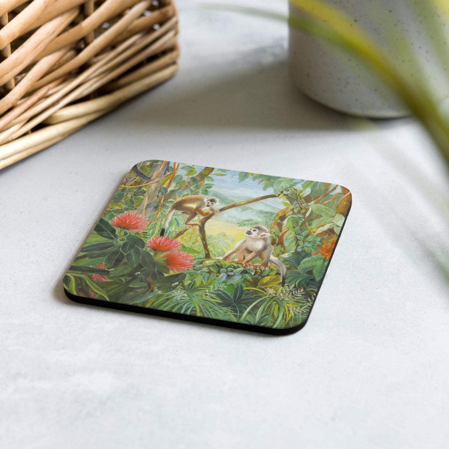 Squirrel Monkeys in the Rainforest - Cork-back coaster