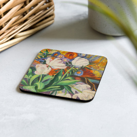 White Tulips - Cork-back coaster