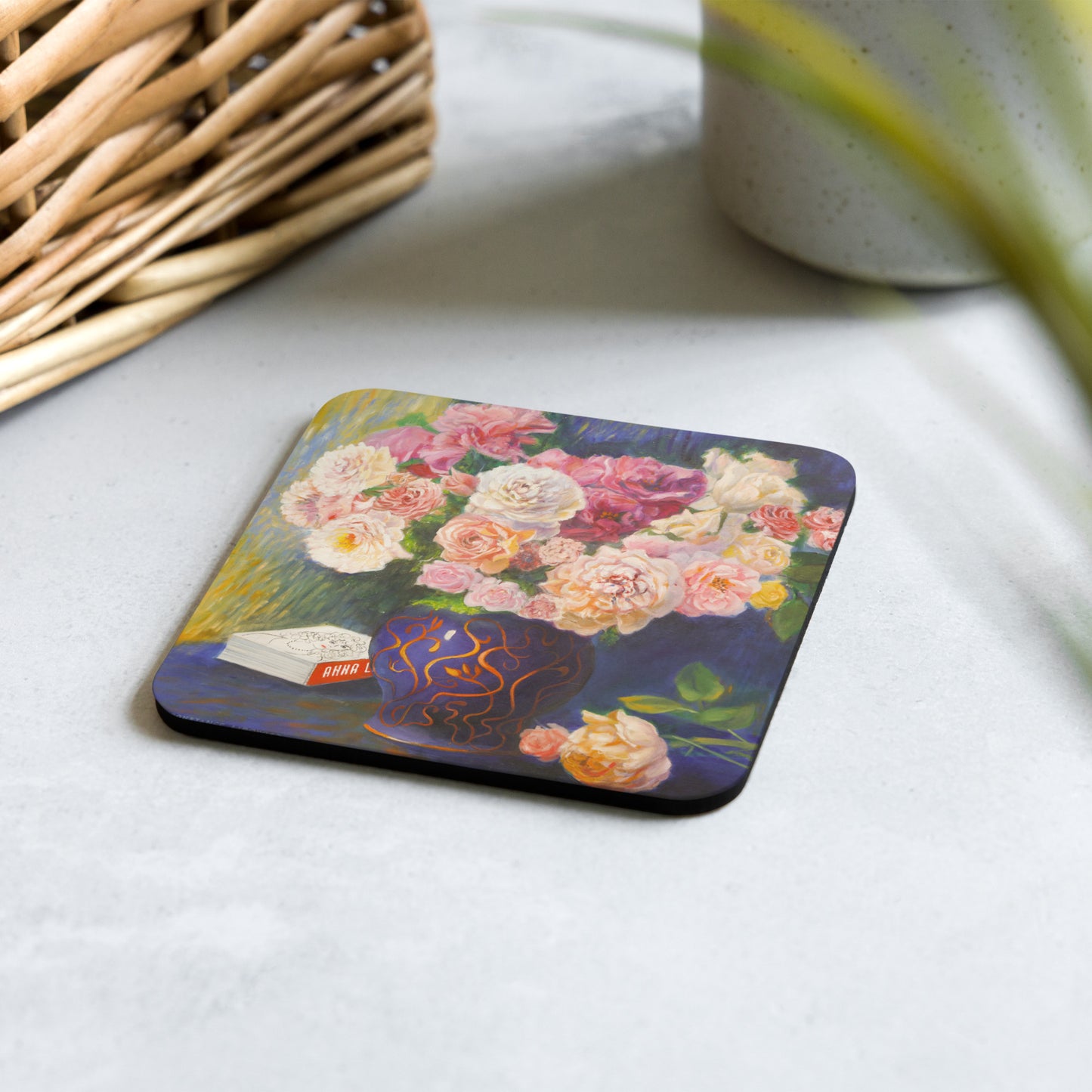 Roses in a Vase - Cork-back coaster