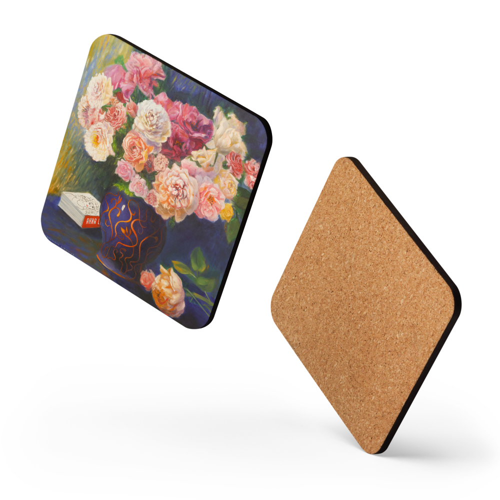 Roses in a Vase - Cork-back coaster