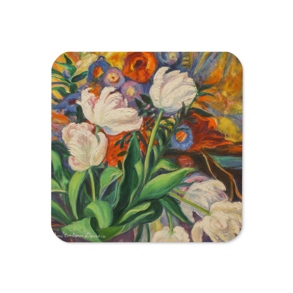 White Tulips - Cork-back coaster