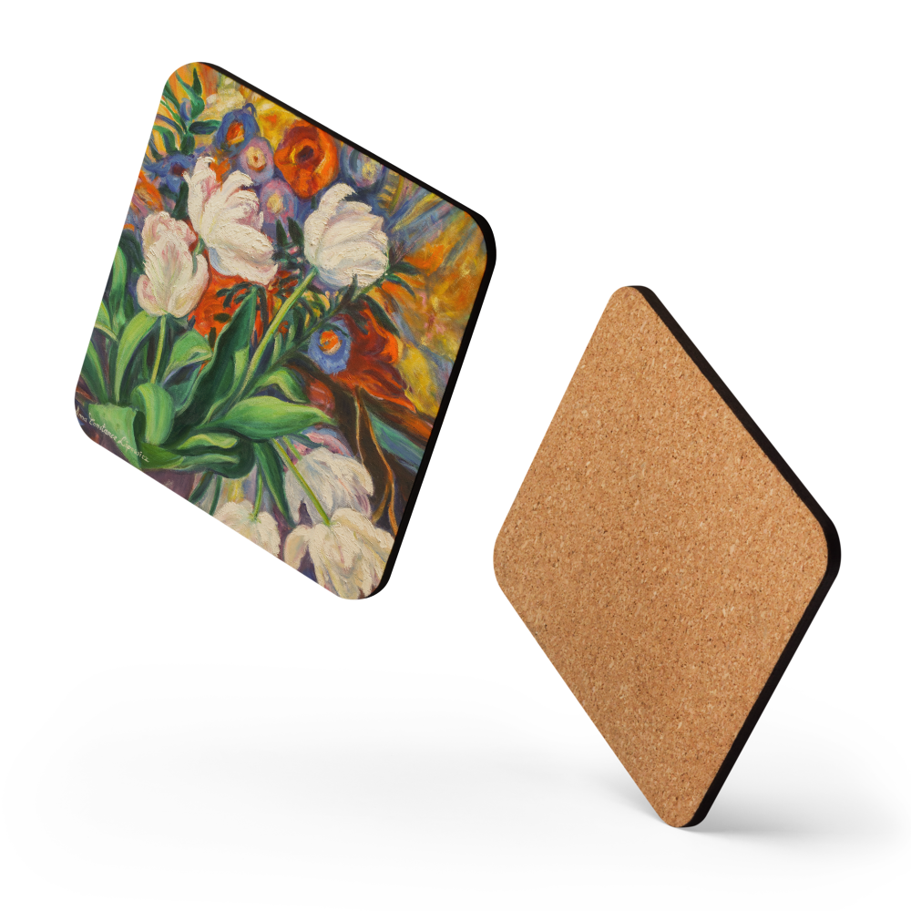 White Tulips - Cork-back coaster