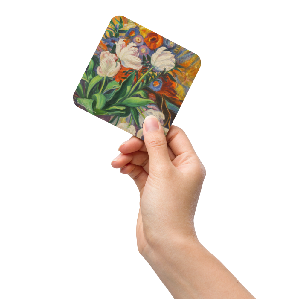 White Tulips - Cork-back coaster