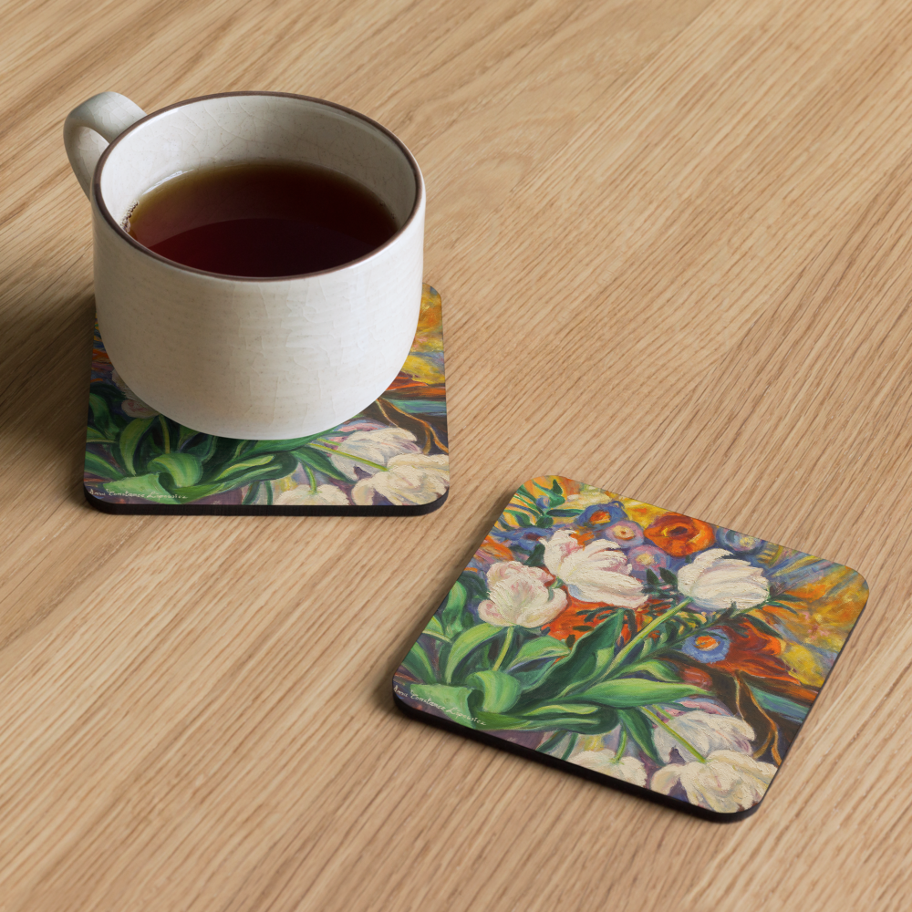 White Tulips - Cork-back coaster