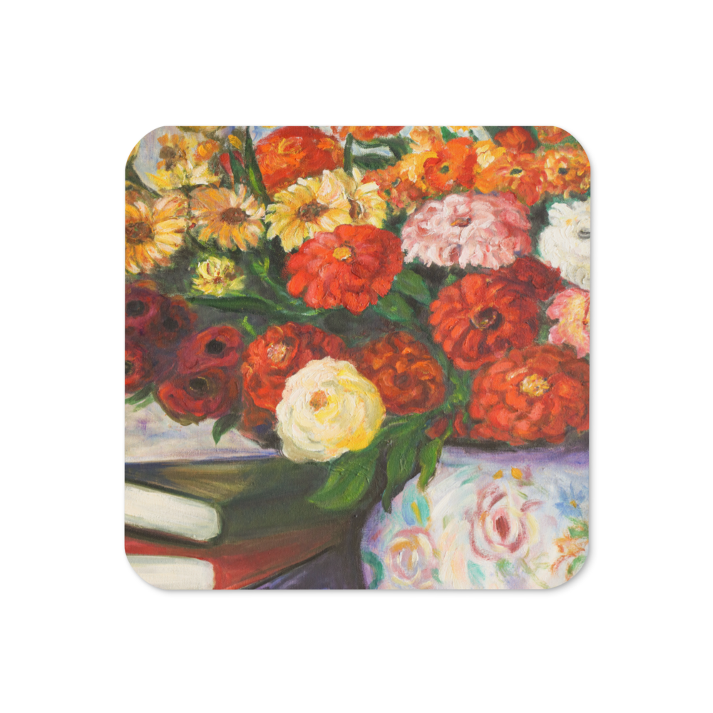 Zinnias Flowers - Cork-back coaster