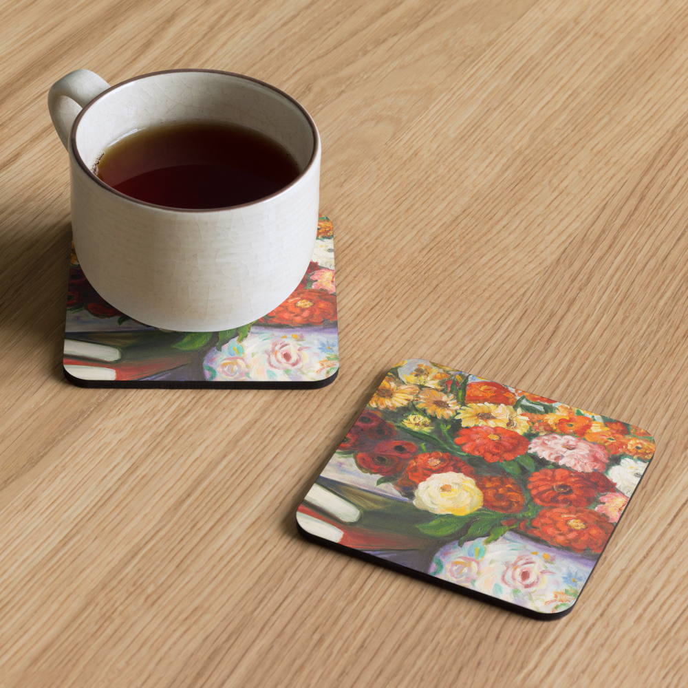 Zinnias Flowers - Cork-back coaster