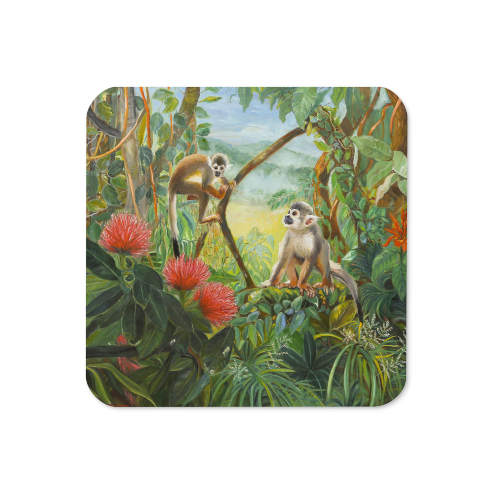 Squirrel Monkeys in the Rainforest - Cork-back coaster