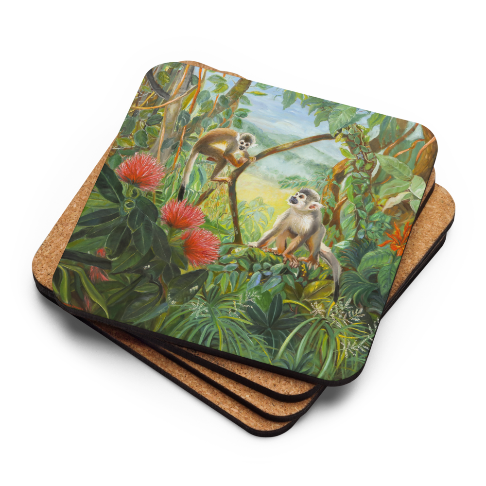 Squirrel Monkeys in the Rainforest - Cork-back coaster