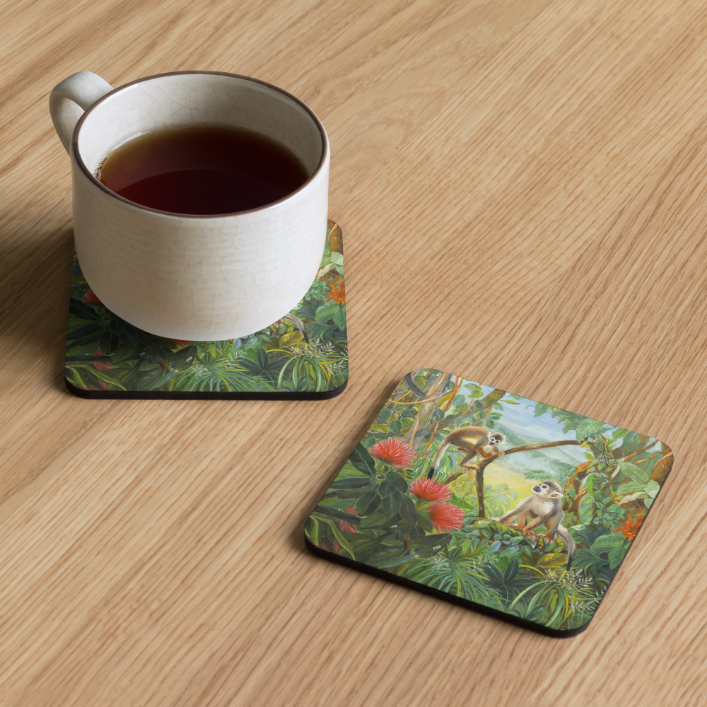 Squirrel Monkeys in the Rainforest - Cork-back coaster